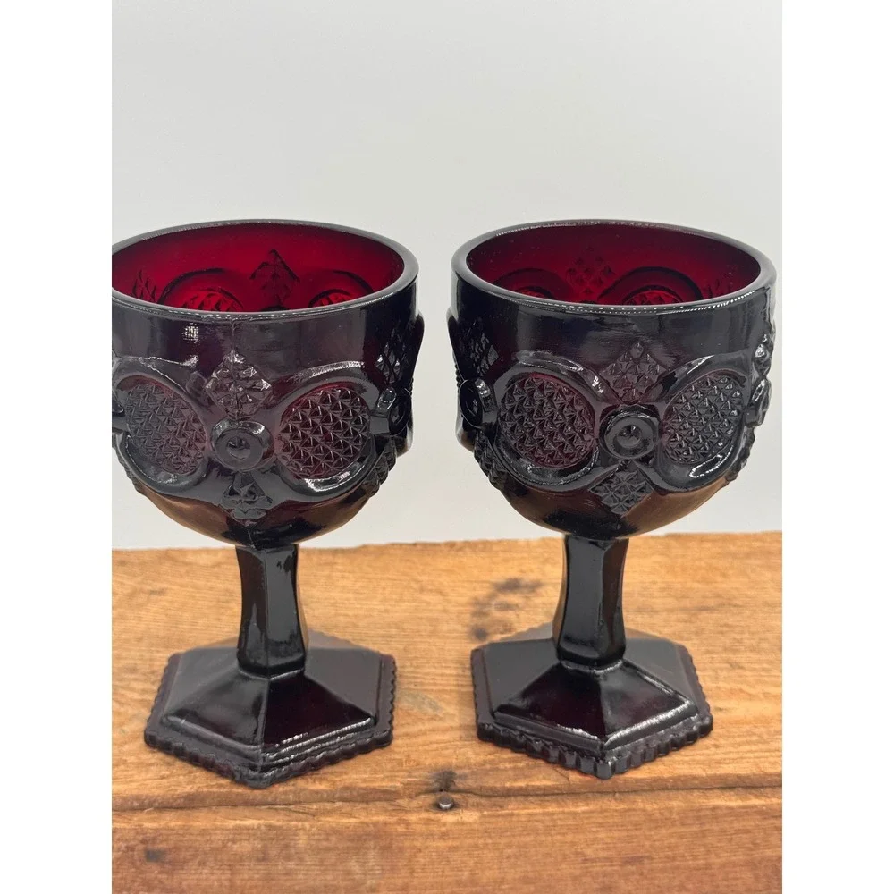 Avon 1876 Cape Cod Collection Wine Goblets Set of 2 Ruby Red Glass 6